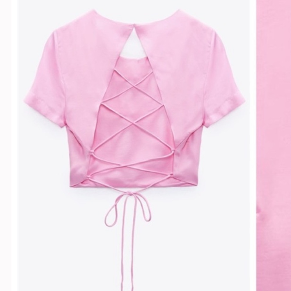 NWT Zara satin effect lace back crop top